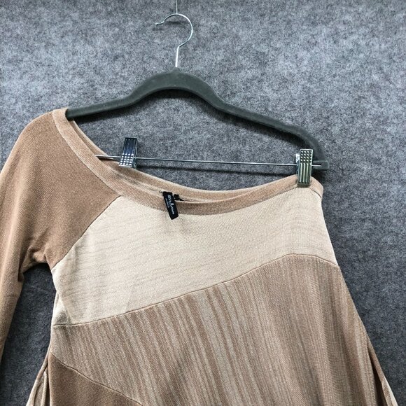 Guess Off Shoulder Sweater Womens M Beige Asymmetric Beige Brown Lightweight - Picture 3 of 9